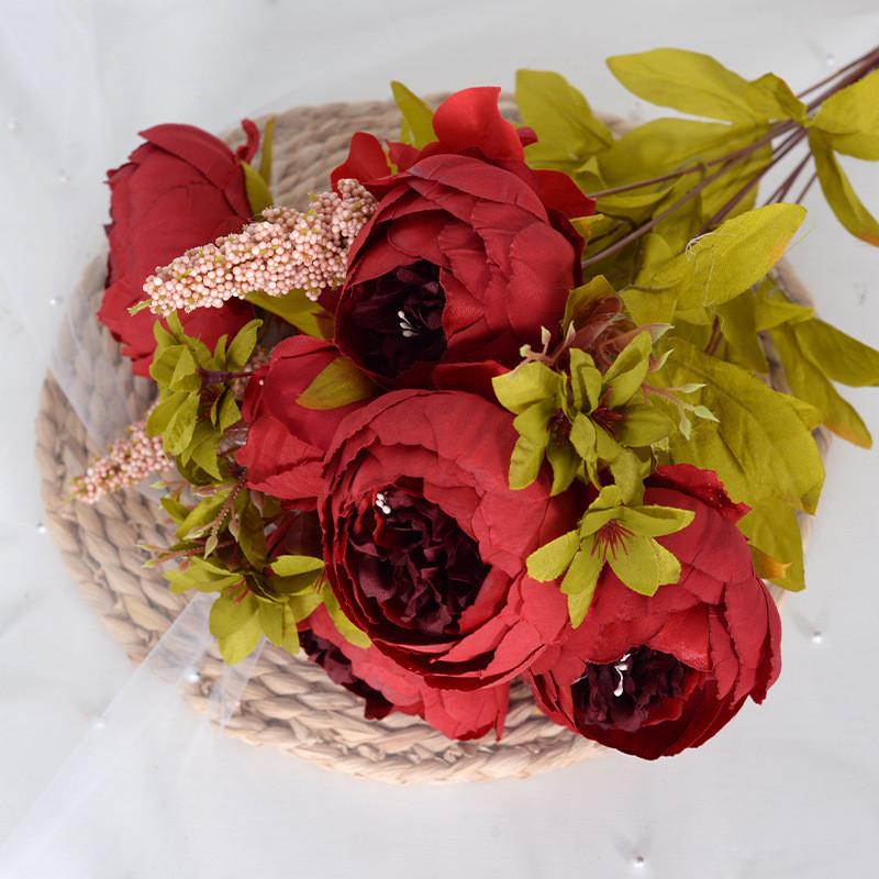 

Artificial 13 Head Core Peony Flower With Lifelong Beauty For Decoration House Pure Red