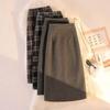 Plaid Woolen High-Waist Slit Pencil Skirt - Autumn/Winter 2025 Korean Style