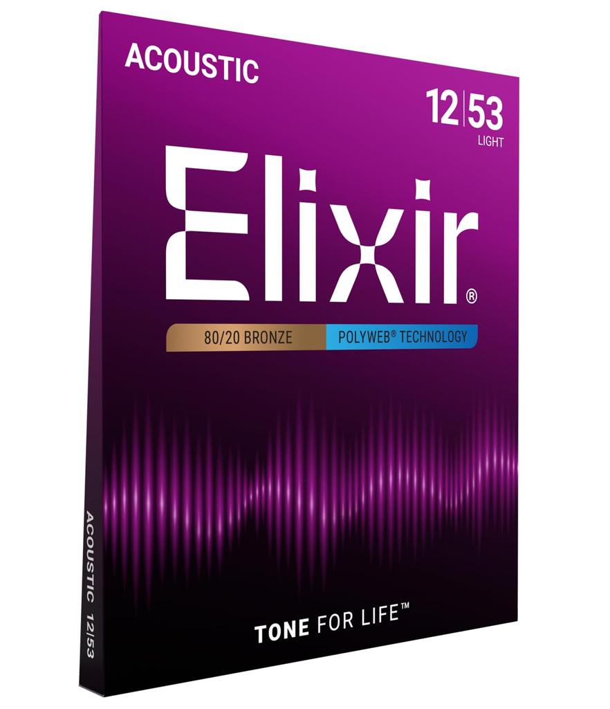 Elixir Elixir Acoustic Guitar POLYWEB Bronze Strings, 80/20 Light, .012-.053, #11050