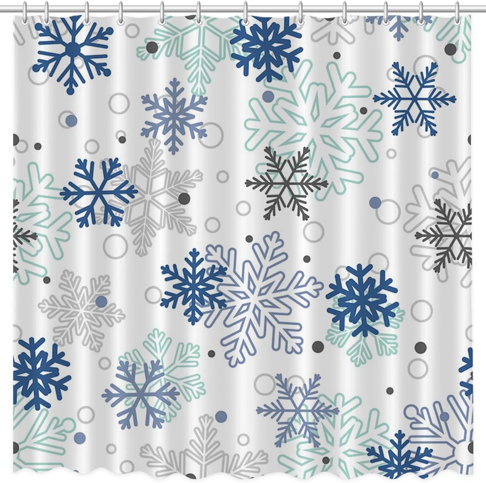 Winter Christmas Shower Curtain Bathroom Snowflake Bathroom Decoration Washable Durable Fabric Bathroom Curtain