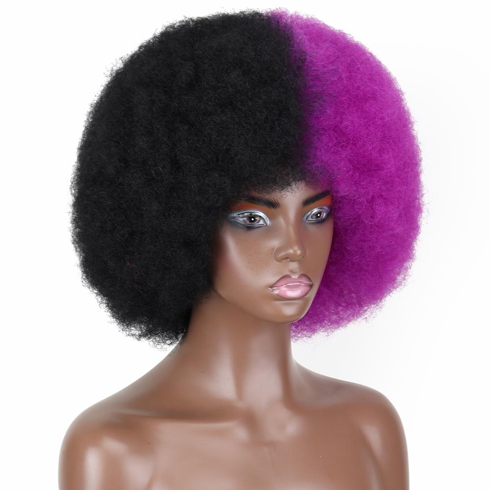 MISSQUEEN Syntetisk afro kinky krøllet fluffy parykk for kvinner Myke korthårsparykker med smell for festdans Cosplay parykker
