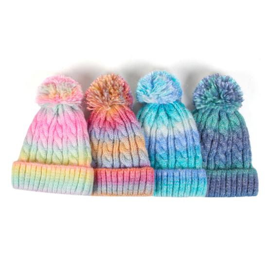 3Pcs/Set Kid Hat Scarf Gloves Set Rainbow Color Plush Ball Decor Knitted Hat Windproof Scarf Gloves Set Winter Accessories