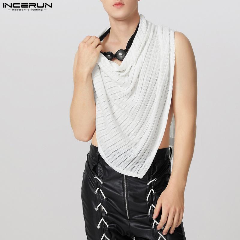 INCERUN Men Swing Collar Sleeveless Hollow Irregular Texture Tank Tops
