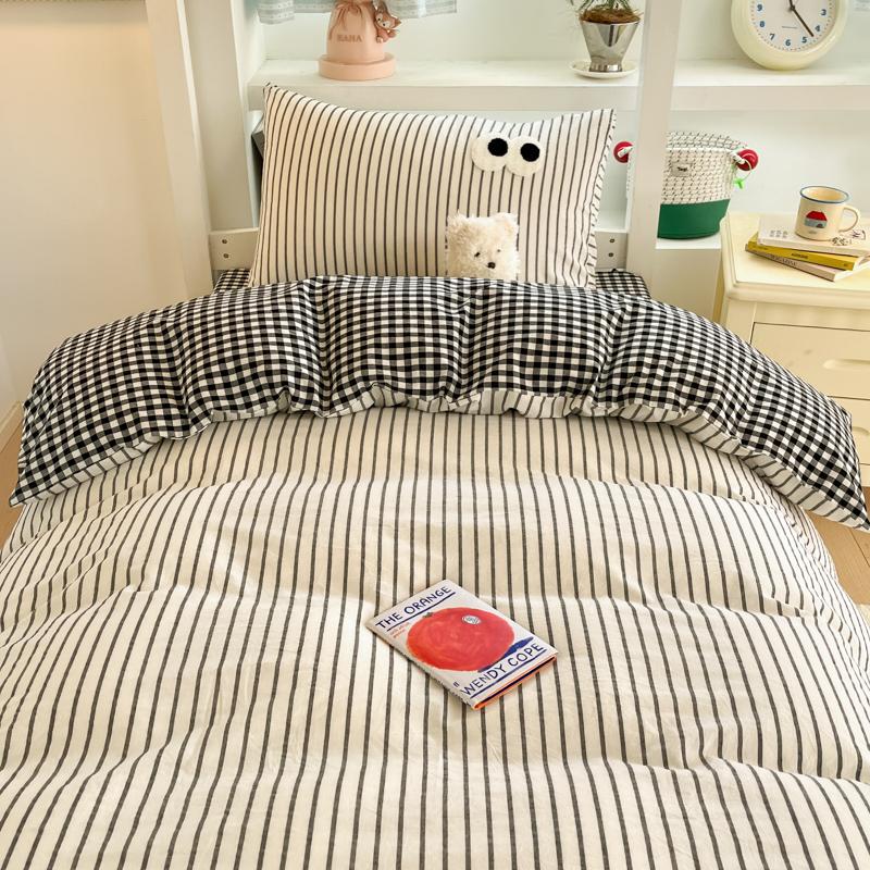 Sleep Grid (Student Season) A-class Ins Yarn Dyed Washed Cotton Pure Cotton Student Bed Three Piece Set