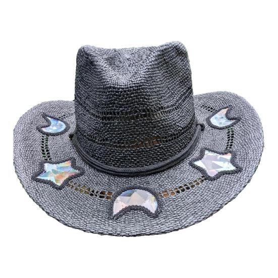 Women Hat Hat Wide Brim Star Straw Bohemian Style Breathable Woven