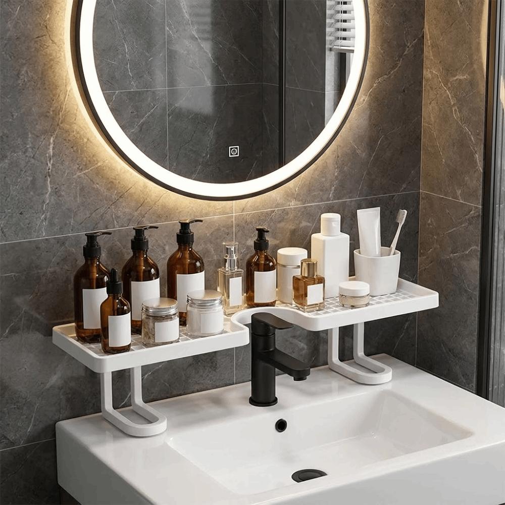 No Drill Bathroom Storage Rack Plastic Bathroom Sink Shelf Faucet Storage Shelf for Kitchen