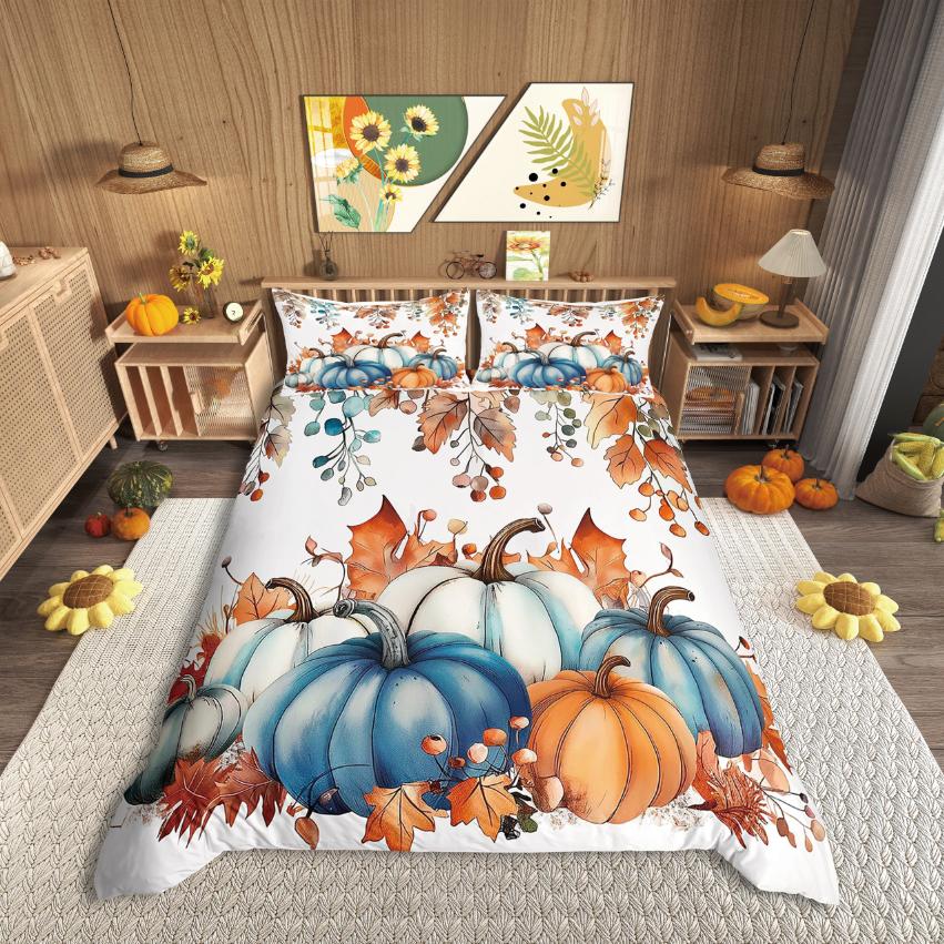 Homewish Thanksgiving Day Duvet Cover SetAutumn Harvest Bedding SetFall Pumpkin Comforter Cover Set