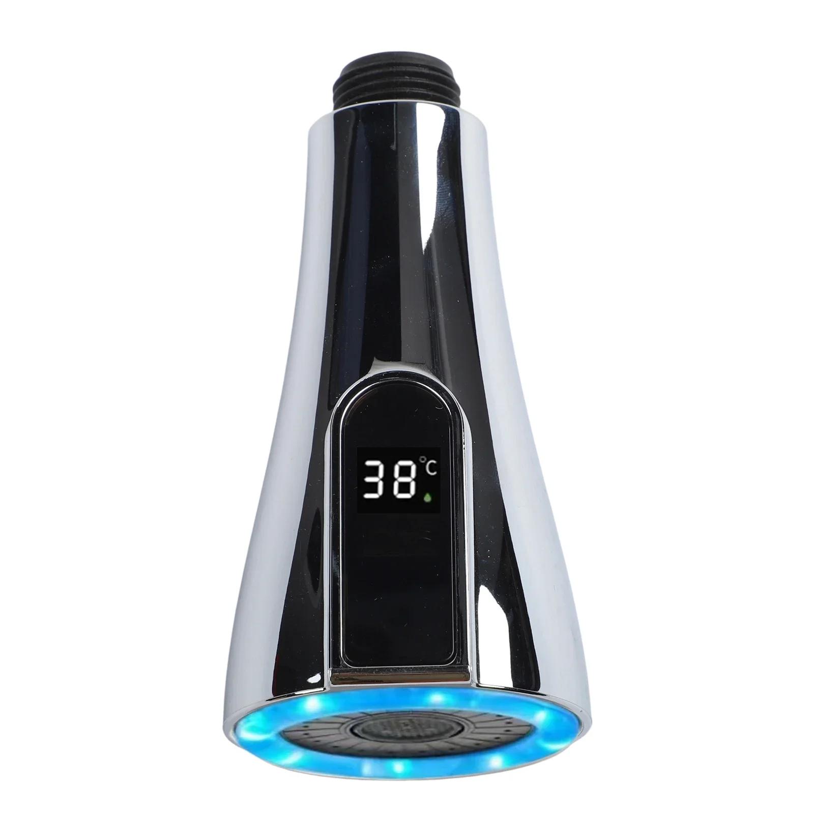 For Pull-Out Faucet Water Tap Adapter Digital Display Nozzle Chrome LED Digital Display Faucet Home ABS Material Construction China Mainland
