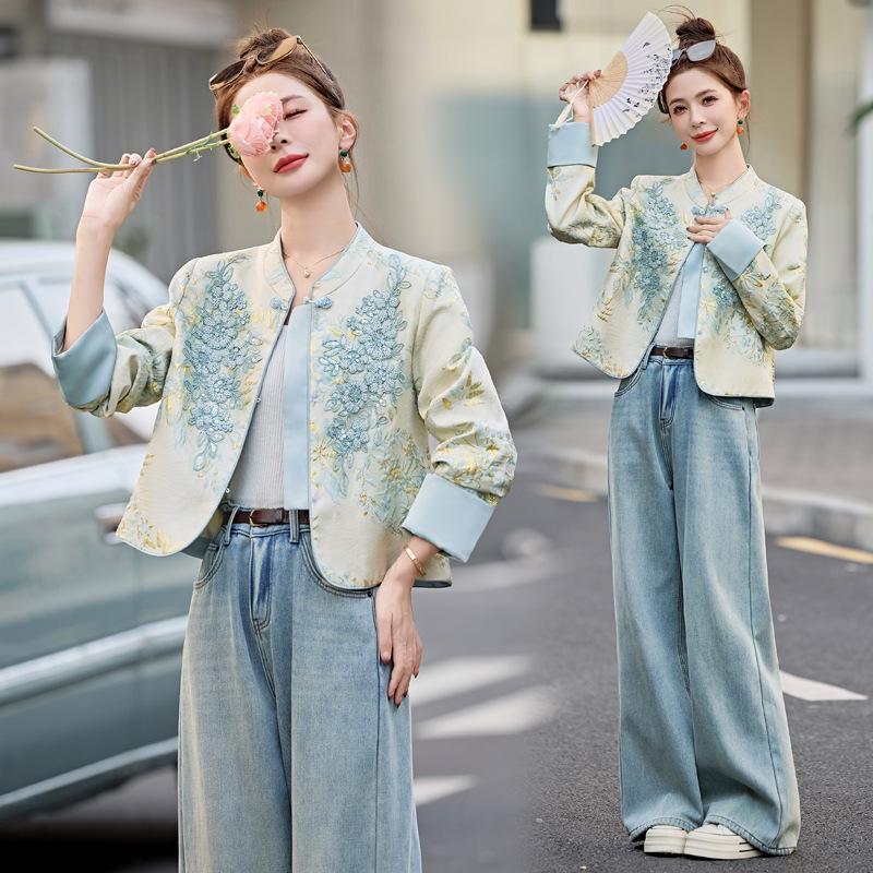 

Женская куртка с пайетками в китайском стиле, весна 2025 - SY2706 XL: 130-140 Jin