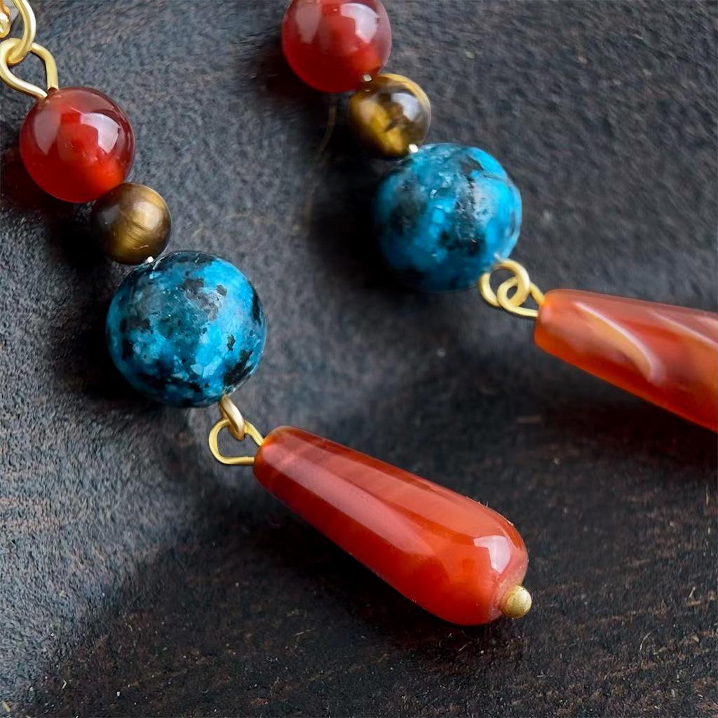 Artistic Retro Red Agate Water Drop Earrings - Chinese Ethnic Style for Women