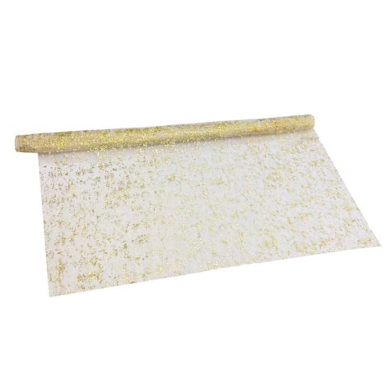 Wedding Party Table Runner Glittering Golden Sequin See-through Tulle Bohemian Style Pleated Stain-Proof Reusable Table Protection Decoration Prom