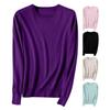 Warm Knitwear Pullover Women Sweater Solid Color Ribbed Trim Round Neck Long Sleeve Knitting Tops