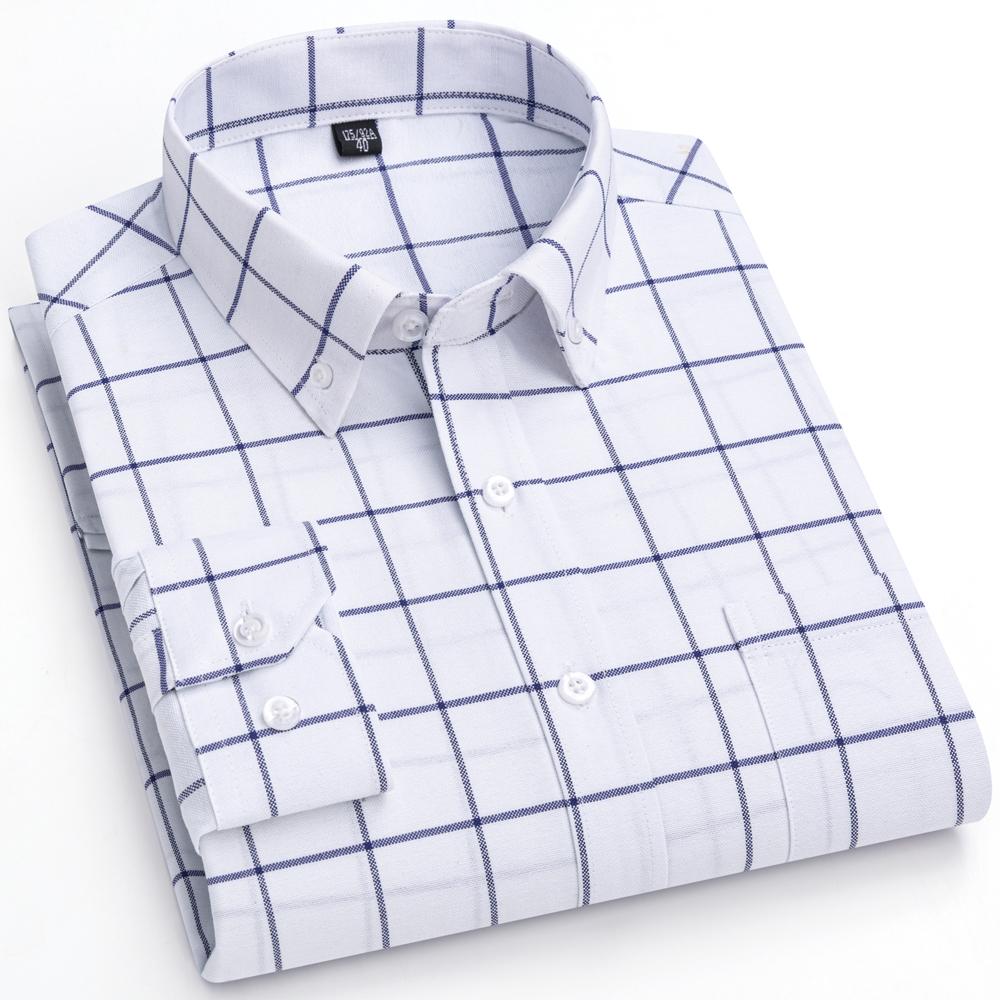Pánská kostkovaná košile Oxford s dlouhým rukávem, regular fit, s kapsou, bavlněná, zapínací límeček, pohodlná, univerzální, ležérní, kostkovaná košile