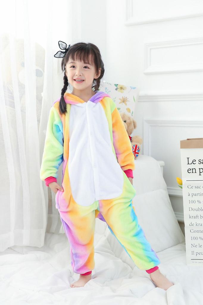 Fluffy Flannel Unicorn Hooded Pajamas Jumpsuit For Kids Winter