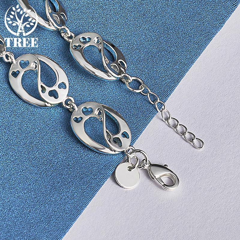 925 Sterling Silver Love Heart Chain Bracelet Jewelry