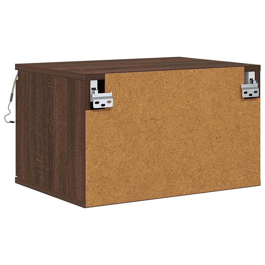 Wall Mounted Nightstand with LED Lights Brown Oak Effect