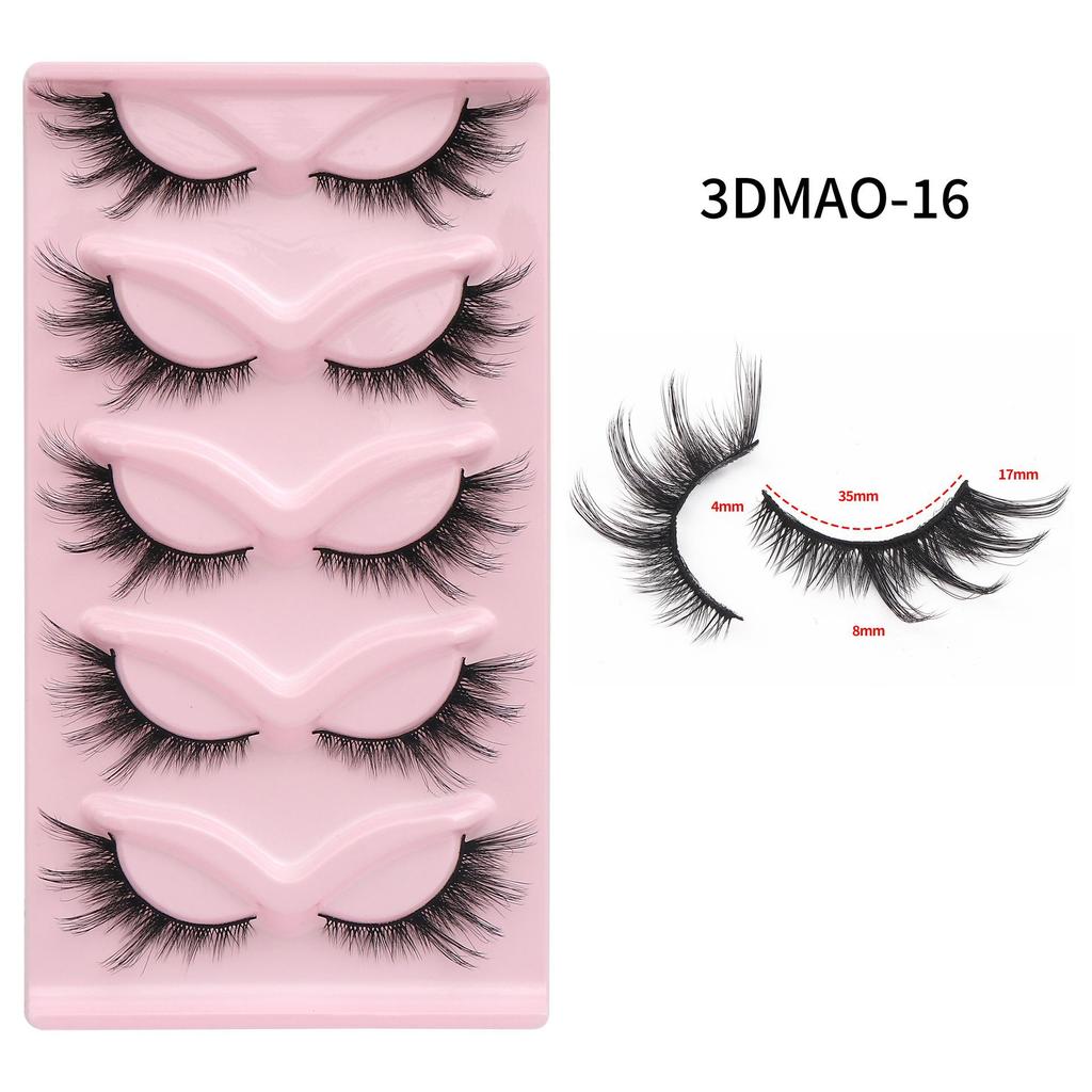3D Cat Eye False Eyelashes - Dense Tail Lengthening Style, Pack of 5 Pairs