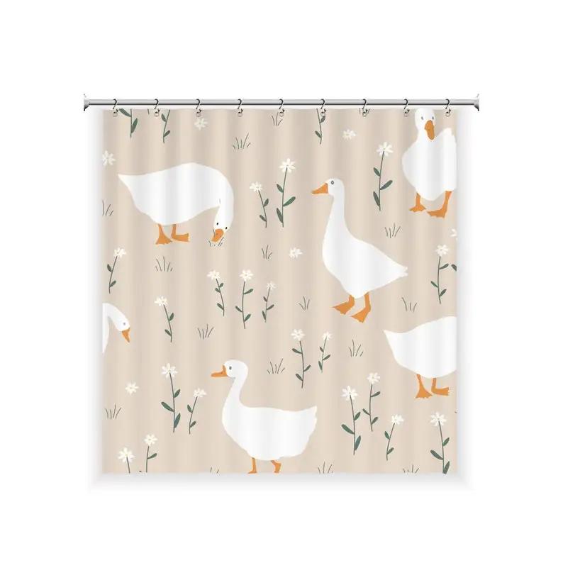 Dunika Chen Cute Goose Shower Curtain With 12 Hooks, 100% Waterproof, Modern Bathroom Decor, Housewarming Gift