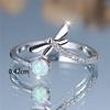 Charm Female White Fire Opal Round Stone Adjustable Open Ring Silver Color Cute Gift Wedding  For Women