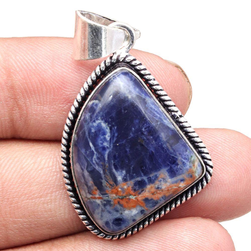 Pendant Sodalite Gemstone Handmade Gift For Her Silver Jewelry 1.75"
