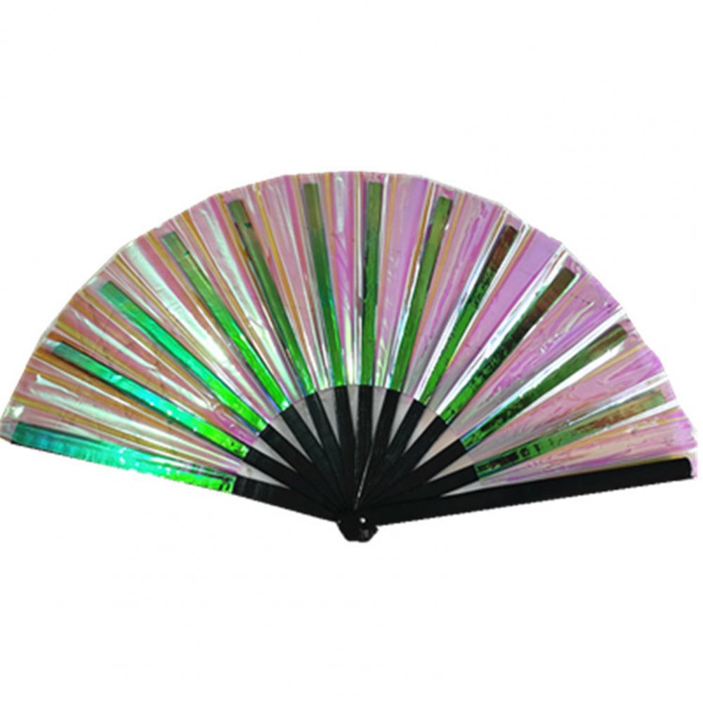 Folding Fan 13 Ribs Burr Free Brilliant Color Transparent Handheld Fan 13 Inch Large Shining Rave Hand Fan Performance Prop