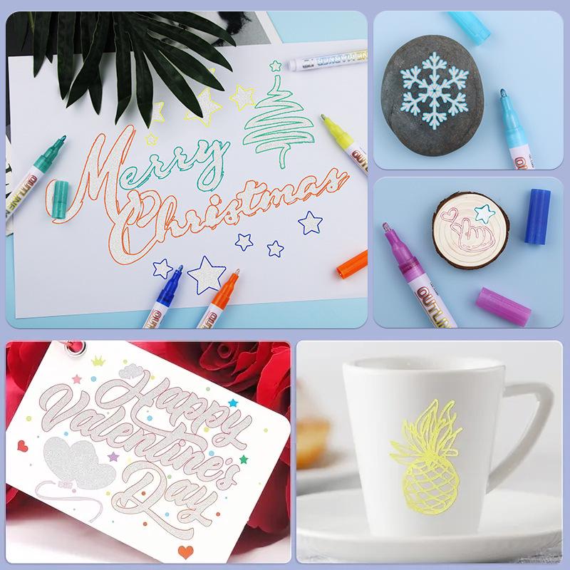 Dreamy Metallic Double Line Outline Gel Pens - 24 Colors for DIY Journals & Christmas Greeting Cards