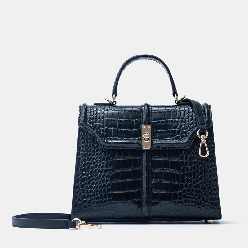 Sheraton NL200336 Crocodile Embossed Leather Kelly Bag Small