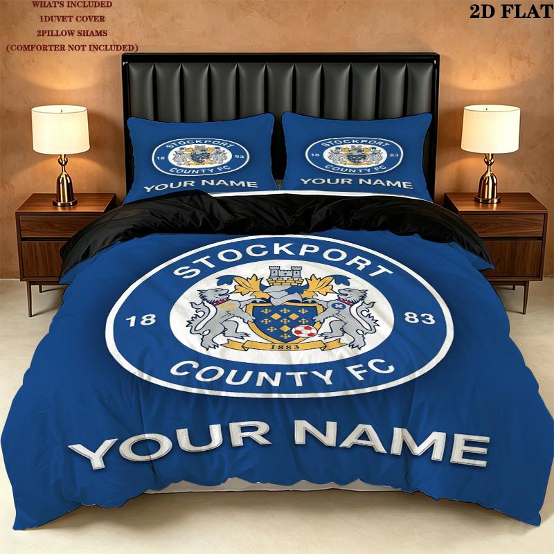 Custom Name Stockport County Pattern Bedding uilt Set uilt Cover Pillowcase Home Decoration Birthday Gift(1*duvet cover + 2*pillowcase without core)