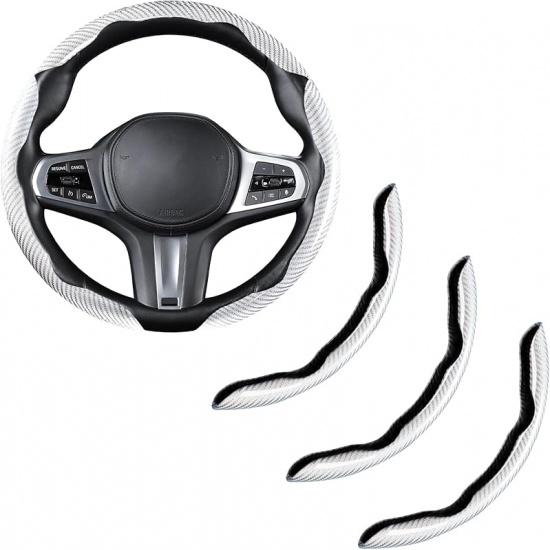 Carbon Fiber Steering Wheel Cover, Snap On Car Steering Wheel Cover Set Accessories 3Pcs Wrap Grip Non Slip Protector Universal Glossy Black
