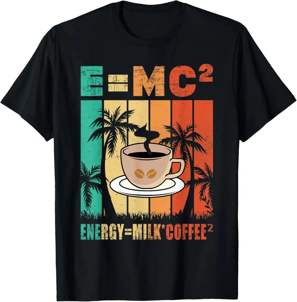 EMC2 Funny Science Coffee Energy Milk Coffee Gift TShirt Printed Graphic T Shirts Graphic T Shirts Camisas Streetwear