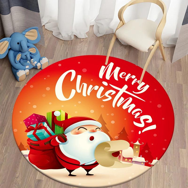 Christmas Decoration Kawaii Printed Round Carpet Home Bedroom Children's Living Room Floor Mat   Anti Slip