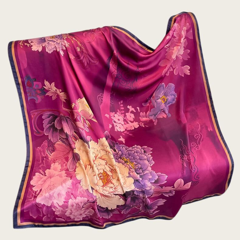 Hangzhou Silk Satin Brocade Scarf 110x110: Versatile Large Silk Feel Shawl for Air Conditioning