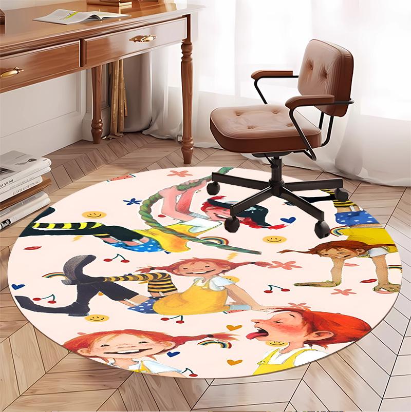 Pippi Longstocking Pattern Round Rug, Indoor/Outdoor Mat, for Picnic, Gameroom, Bedroom, Office, Living Room, Home Decor Carpet, Birthday Gift