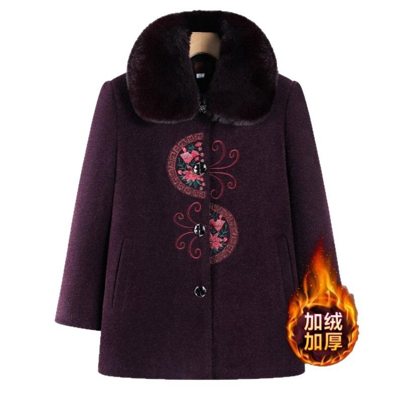 New grandma's autumn and winter woolen coat with fleece to keep warm, old lady's winter coat, mother's clothes