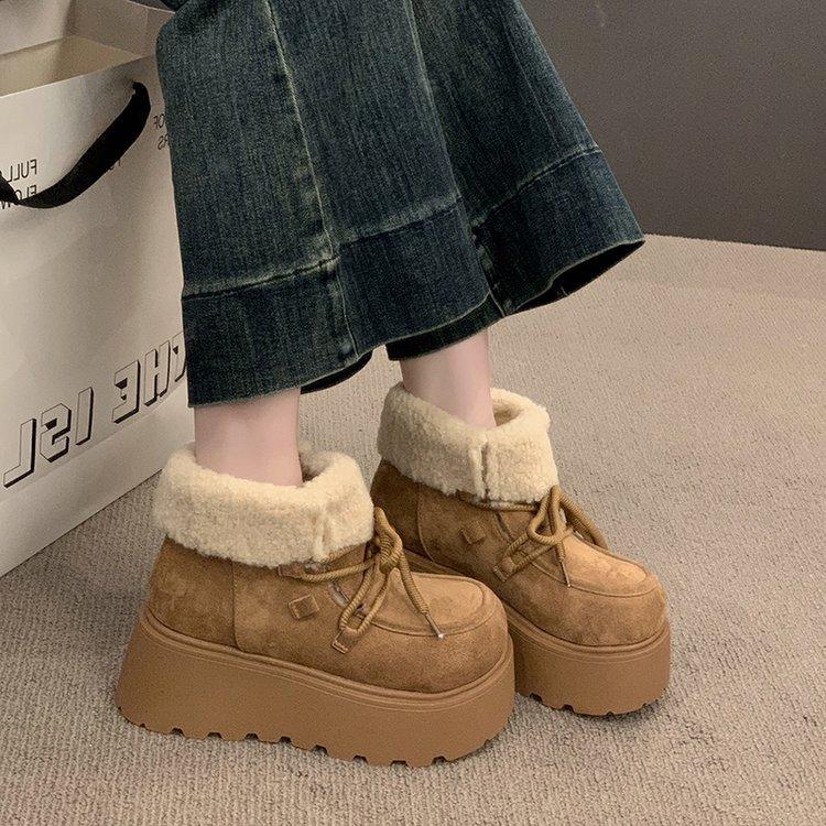 Retro Short Tube Thick-soled Snow Boots Women's Winter New 2025 Fleece Thickened and Heightened New Thermal Cotton Shoes