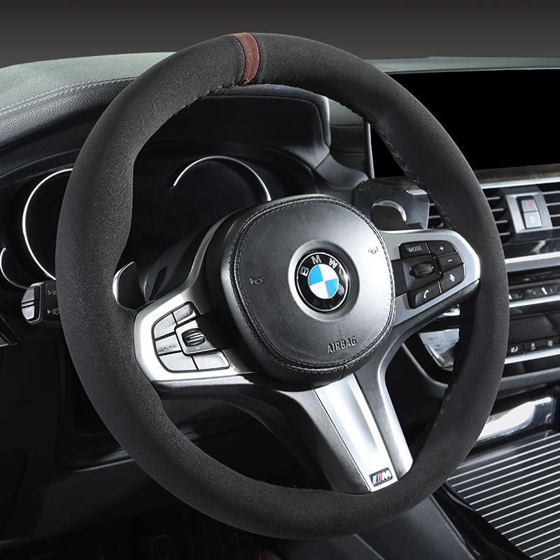 100% Passform für BMW M Sport G20 G21 F40 G22 G23 G30 G31 G32 G11 G12 Handgenähte schwarze Wildleder-Autolenkradabdeckung