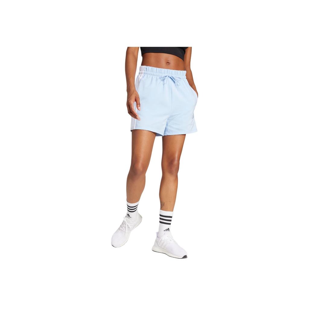 Adidas Essentials 3-Stripes Cotton Comfortable Fashion Lace-Up Simple Sports Shorts Women Shorts Glowing-Blue White JD0911