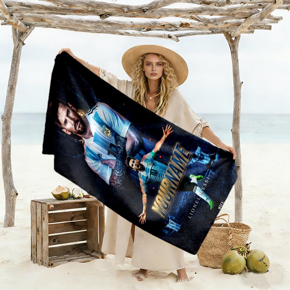 Messi Personalisiertes Text Strandtuch Hohe Saugfähigkeit & Schnelltrocknend Perfekt für Reisen Yoga Camping und Schwimmen