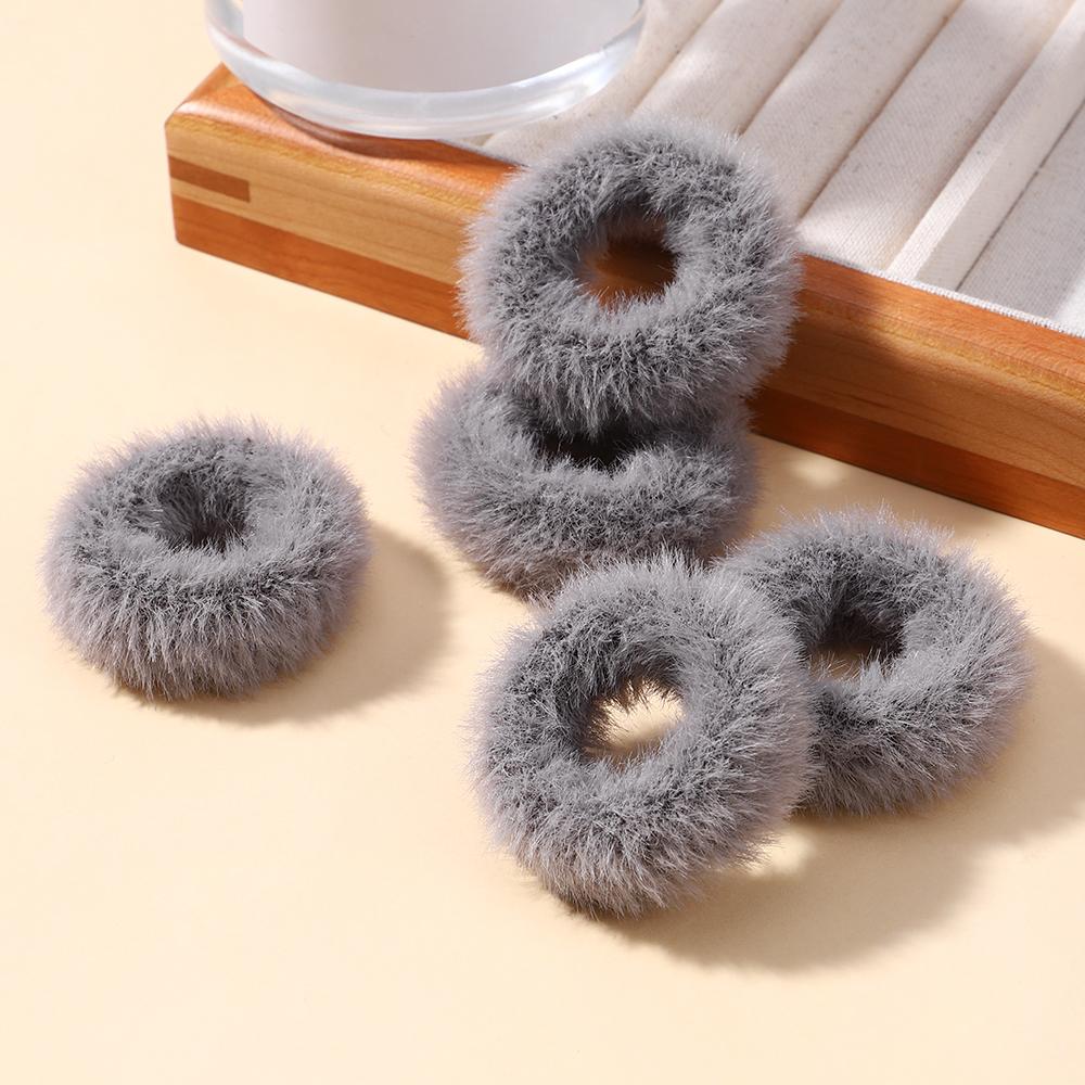 5pcs/bag Girls Mini Colorful Plush Hair Ring Fat Intestine Ring Baby Cute Hairy Head Rope Furry Rubber Band Hair Accessories