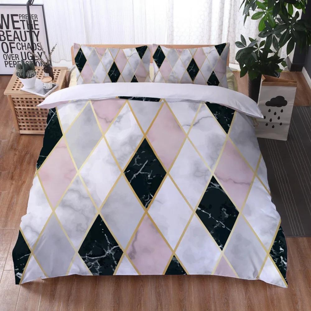 Comforter White Gold Marble Pattern Bedding Modern 3D S Twin Queen King Single Size Fashion Luxury Room Decor Women Gifts