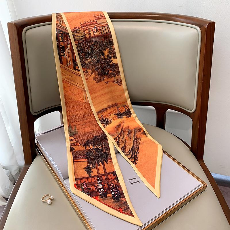 

Spring and Autumn Retro Totem Medium-length Silk Scarf for Women Japanese and Korean Sweet Style Hairband Decoration 15*150cm
