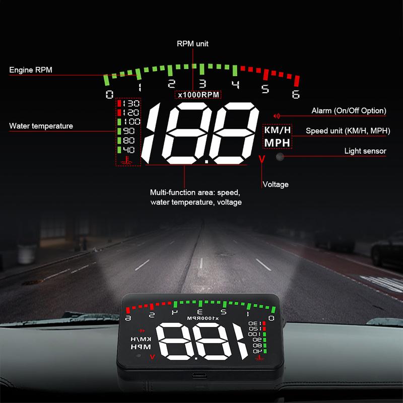 A900 OBD Car Head Up Display OBD2 HUD Windshield Projector Water Temperature Voltage Engine RPM MPH KMH With Overspeed Warning