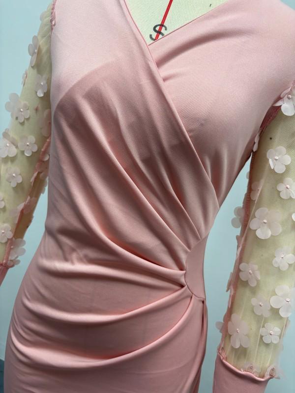 2025 Women's V-Neck Lace Long Sleeve Waist-Cinching Dress for Autumn/Winter