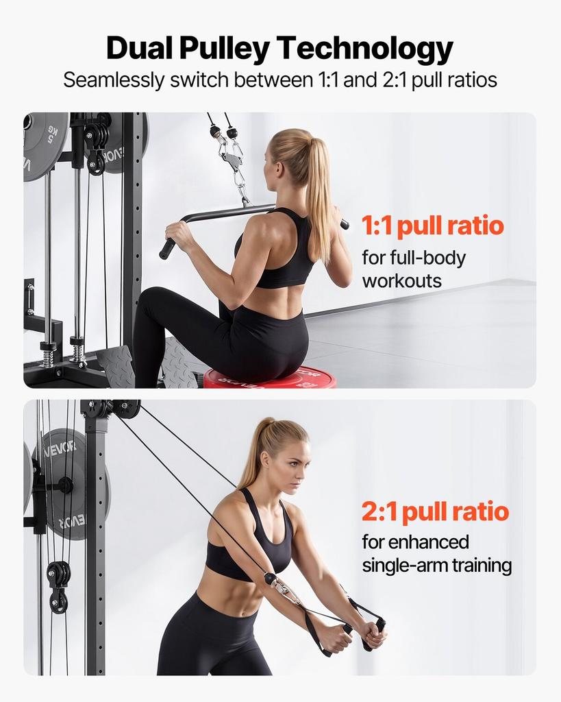 LAT Pull Down Machine, 3-in-1 Row Cable Machine, Cable Machines Home Gym with 18-Level Height Adjustment, Wall-Mount Design, Load 227kg Lat Tower for