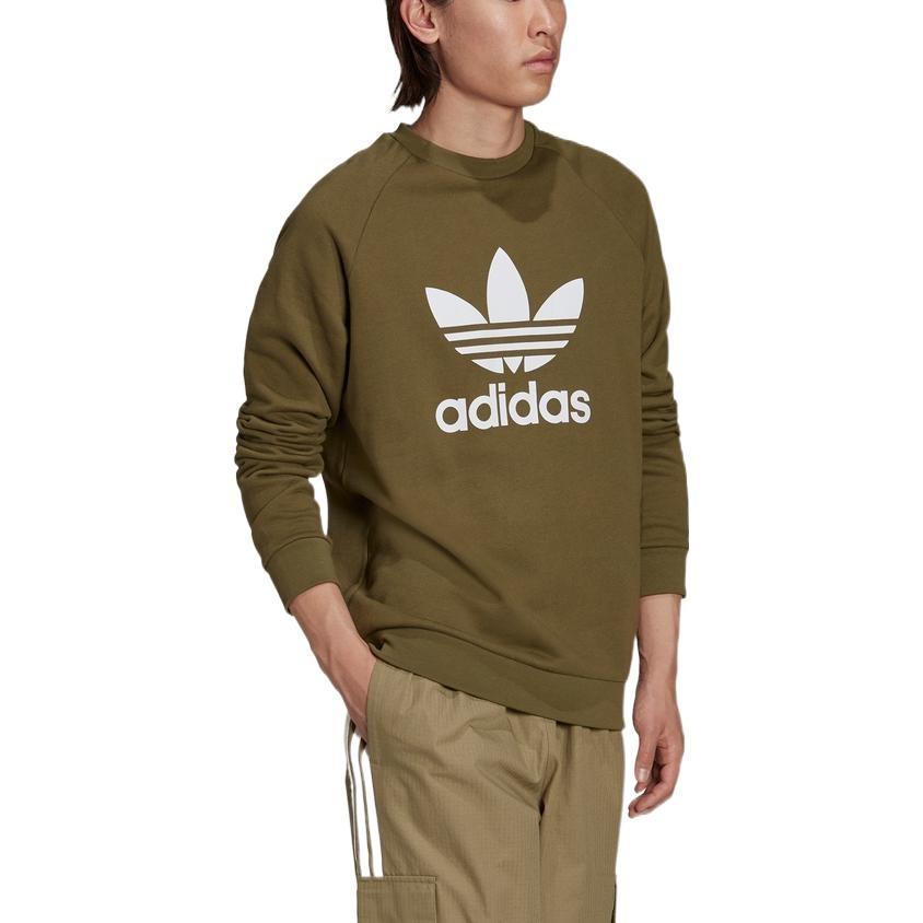 Men's Adidas Originals Alphabet Large Logo Printing Round Neck Pullover Military Green H06652