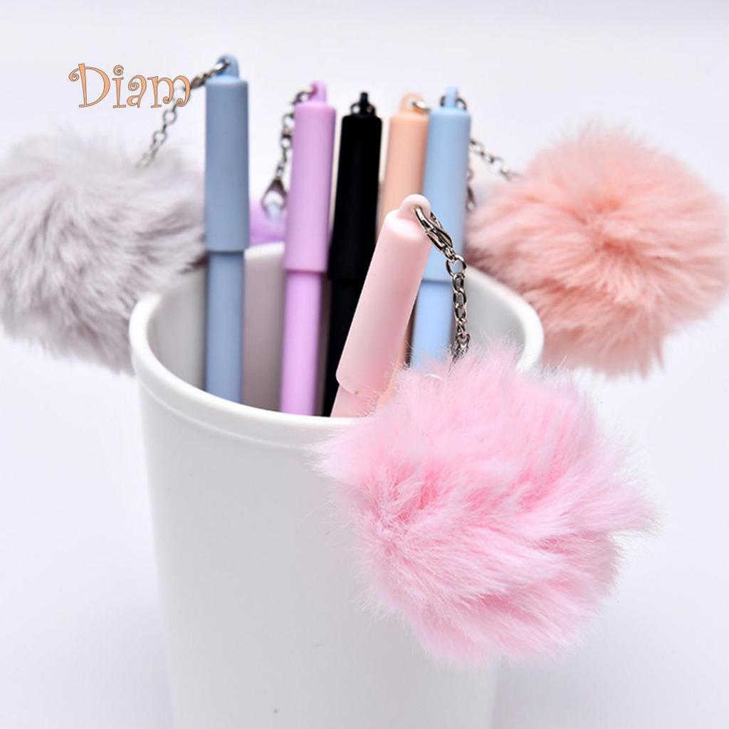 Elens Store 0.5mm Black Ink Cute Girl Women Faux Fur Pom Pom Ball Pendant Gel Ink Pen Gift