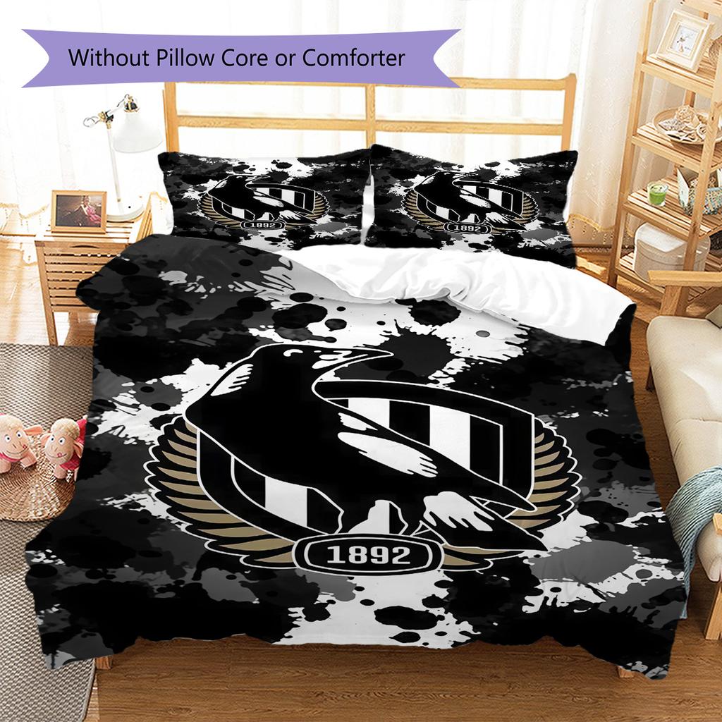 Set Biancheria da Letto con Fantasia Collingwood Magpies Copripiumino Federa Decorazione per la Casa Regalo (1 * copripiumino + 2 * federa, senza nucleo)
