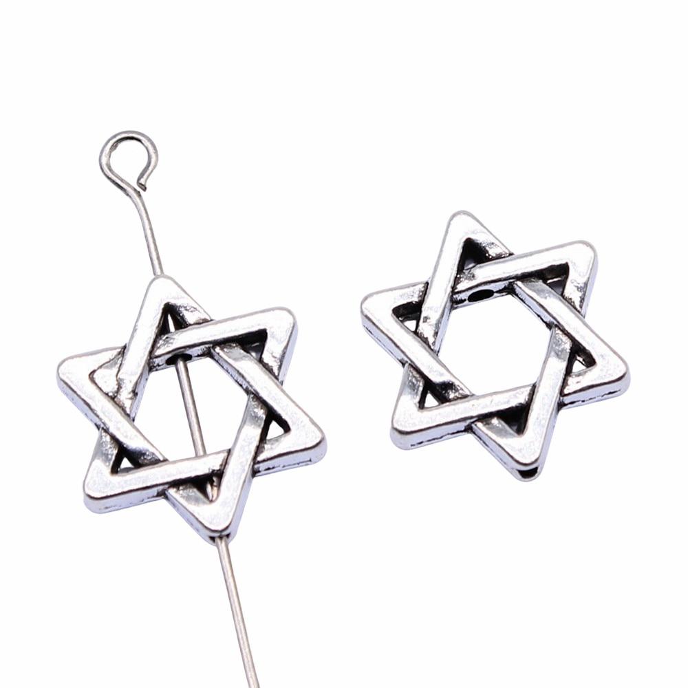 

10шт Звезда Давида Бусины Античное серебро Цвет Цинковый сплав 15X14mm