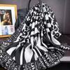 Classic versatile silk scarf women's spring and autumn summer thin mulberry silk scarf long beige plaid shawl dual-purpose