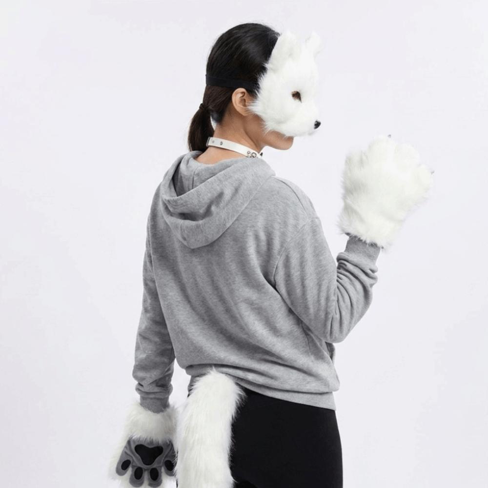 Funny Animal Costume Set Polyester Tail Mask Paw Gloves Full Set Plush Cosplay Mask Masquerade
